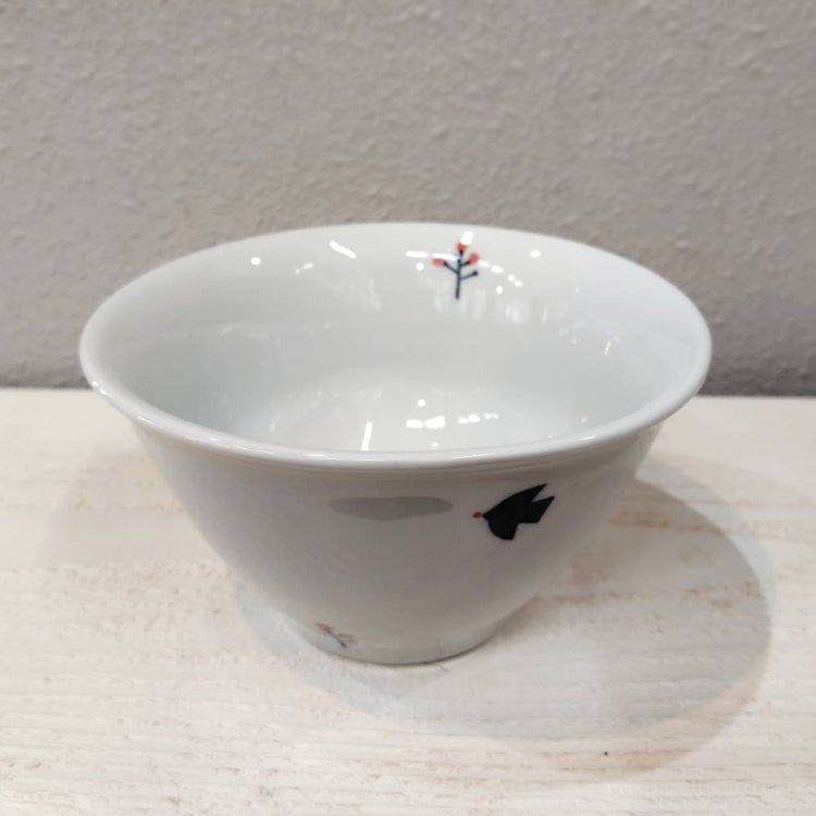 ラーメンうどん鉢 鳥と赤い実